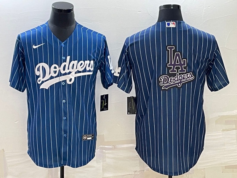 Men's Los Angeles Dodgers Navy Team Big Logo Cool Base Stitched Baseball Jersey